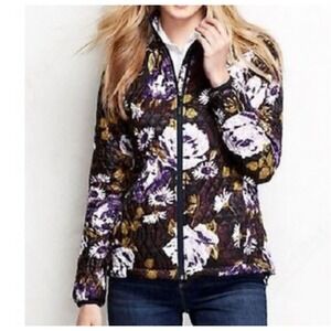 Lands' End Lightweight Jacket‎ Coat Sz Large Primaloft Floral Quilted Packable